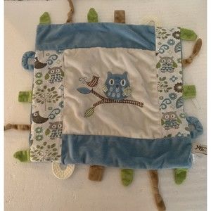 Maison Chic Owl Bird Branch Lovey Blue Trim Baby Plush Security Blanket HTF